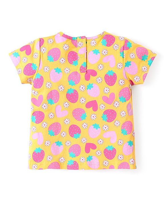 Babyhug Cotton Woven Dungaree with Half Sleeves Inner Tee Fruity Print - Multicolour