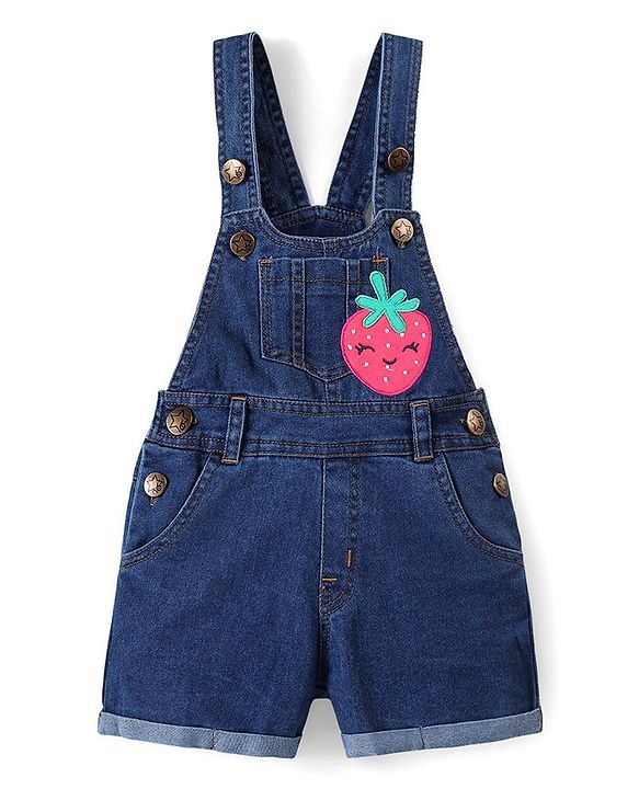 Babyhug Cotton Woven Dungaree with Half Sleeves Inner Tee Fruity Print - Multicolour