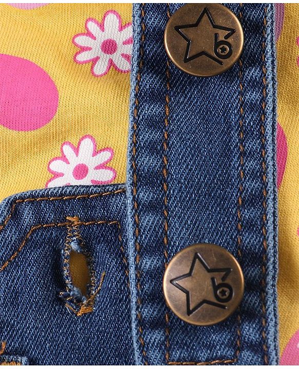 Babyhug Cotton Woven Dungaree with Half Sleeves Inner Tee Fruity Print - Multicolour