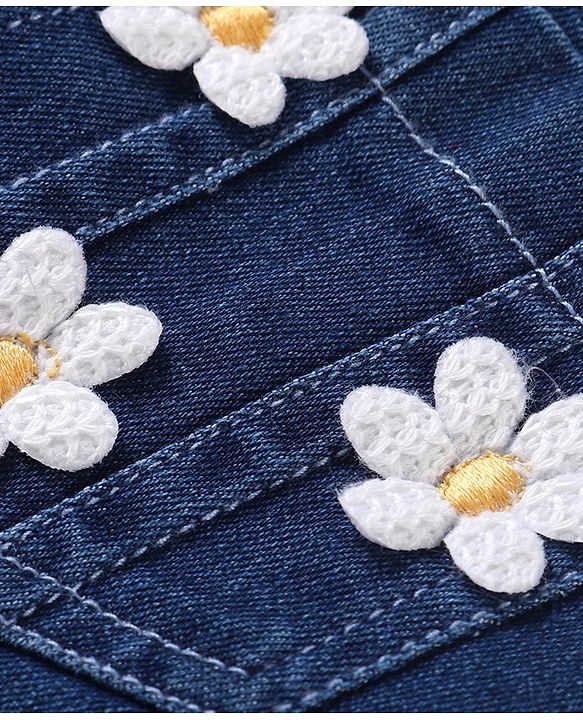Babyhug Single Jersey Woven Half Sleeves T-Shirt & Denim Floral Print & Embroidery - Multicolor