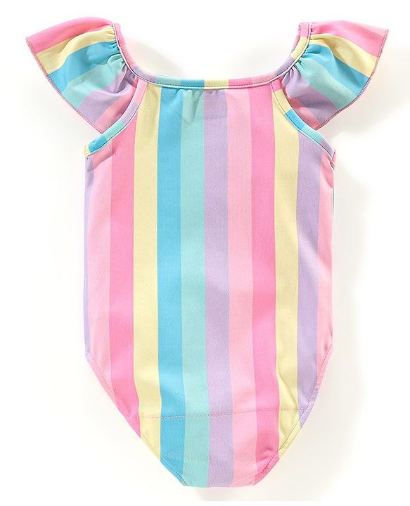 Babyhug V Cut Cap Sleeves Swimsuit Sun Print - Multicolour