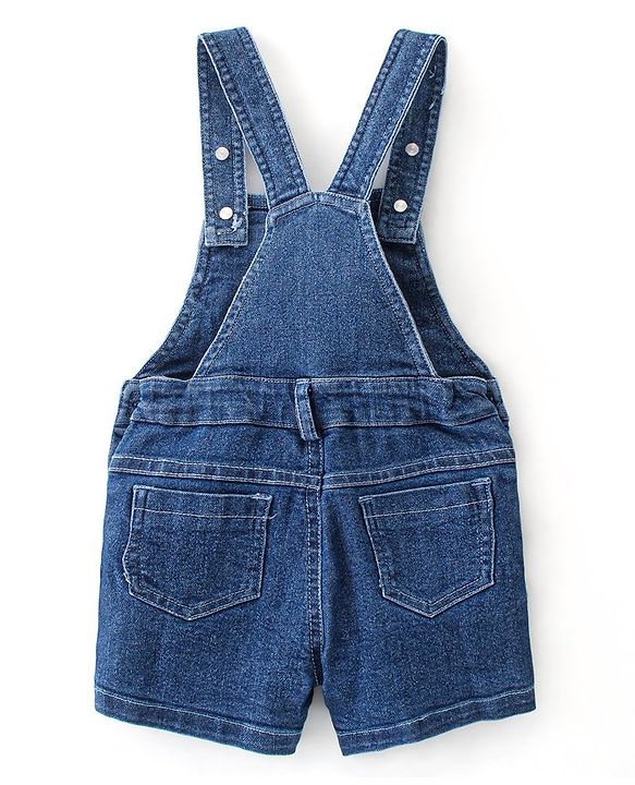 Babyhug Single Jersey Woven Half Sleeves Dungarees & Sets With Back Snap Buttons Strawberry Print - Pink & Blue
