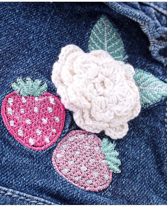 Babyhug Single Jersey Woven Half Sleeves Dungarees & Sets With Back Snap Buttons Strawberry Print - Pink & Blue