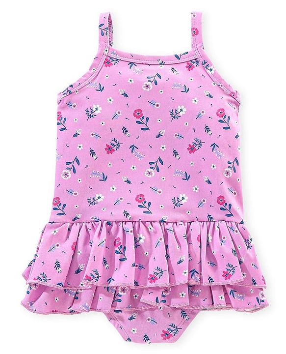 Babyhug V Cut Sleeveless Frock Style Swimsuit Floral Print - Pink