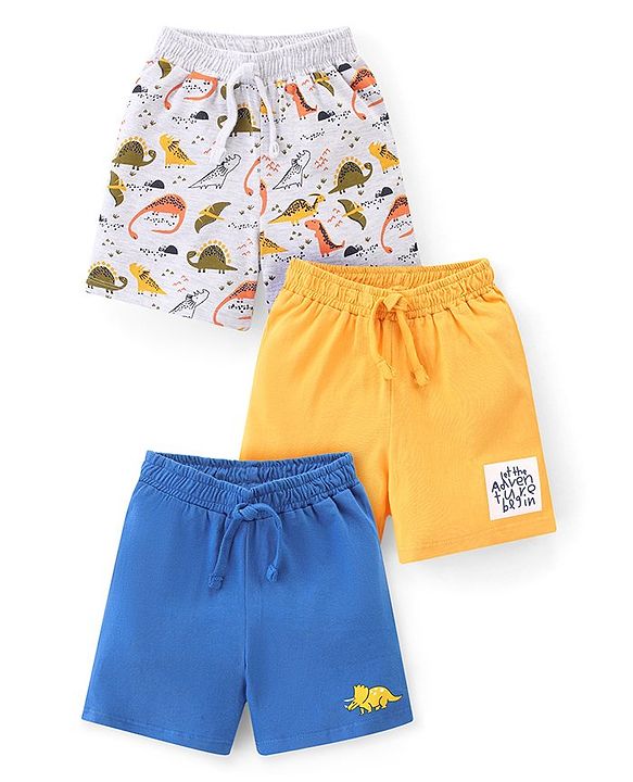 Babyhug Cotton Knit Striped Shorts Pack of 3 - Multicolour