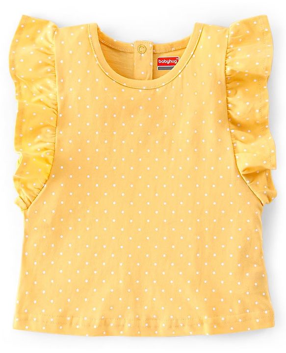 Babyhug 100% Cotton Woven Single Jersey Dungaree & Half Sleeves T-Shirt Set Floral Embroidery - Yellow & Blue