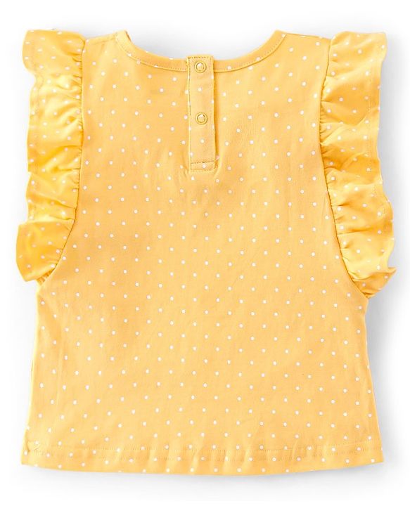 Babyhug 100% Cotton Woven Single Jersey Dungaree & Half Sleeves T-Shirt Set Floral Embroidery - Yellow & Blue