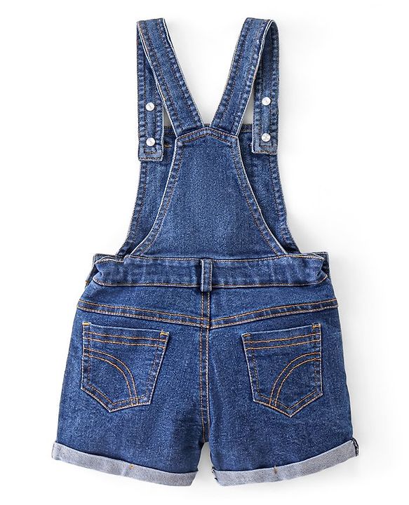Babyhug 100% Cotton Woven Single Jersey Dungaree & Half Sleeves T-Shirt Set Floral Embroidery - Yellow & Blue