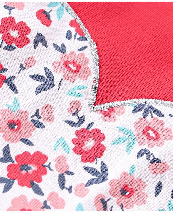 Babyhug 100% Cotton Knit Half Sleeves Top & Skirt With Floral Embroidery - Red & Blue
