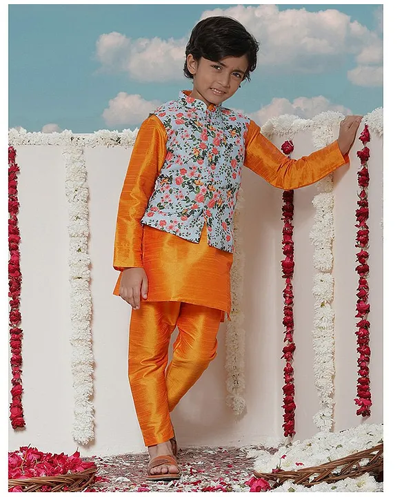 Men's Red & Gold Ethnic Motifs Kurta with Pyjamas & Nehru Jacket