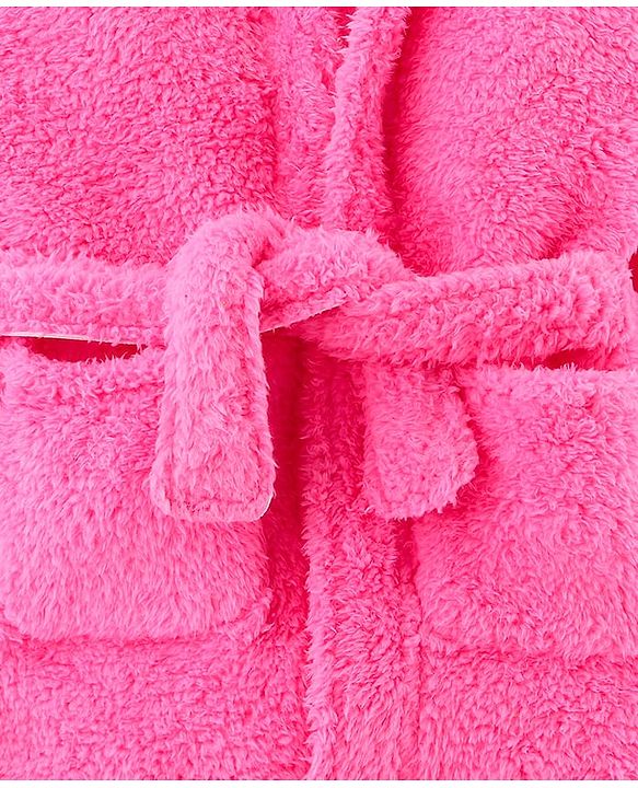 Babyhug Full Sleeves Velour Hooded Bathrobe - Pink