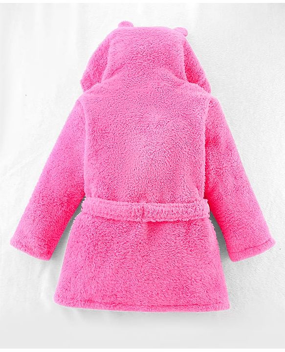 Babyhug Full Sleeves Velour Hooded Bathrobe - Pink