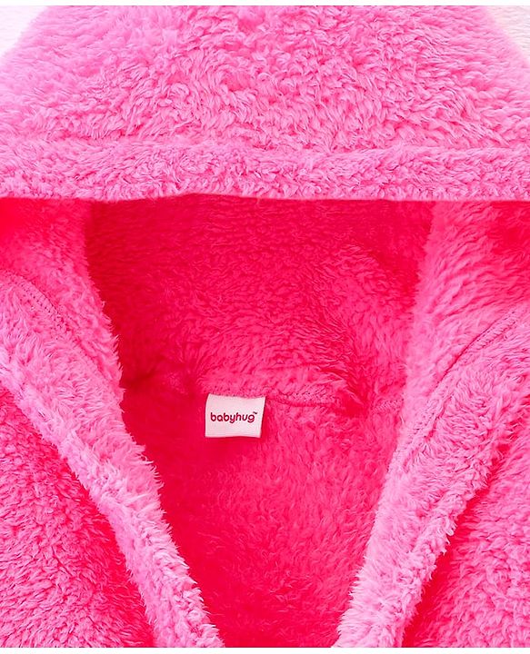 Babyhug Full Sleeves Velour Hooded Bathrobe - Pink