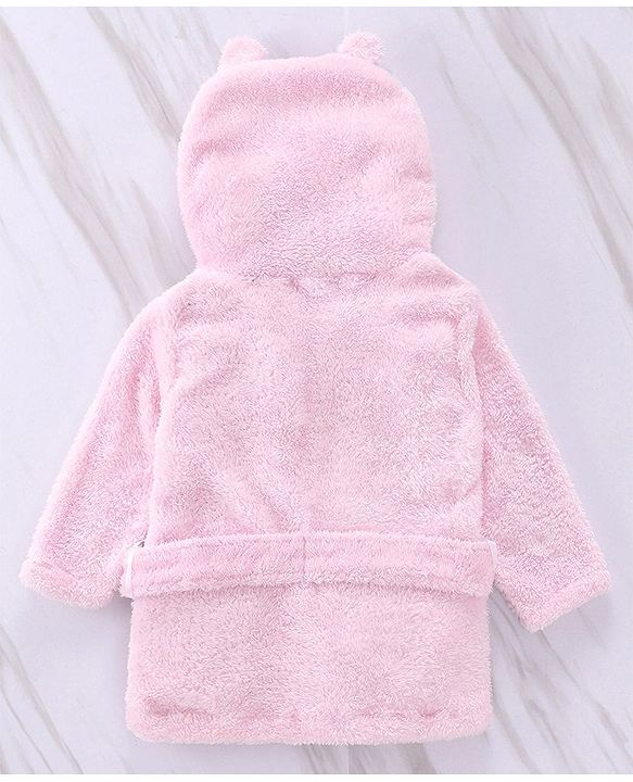 Babyhug Full Sleeves Velour Hooded Bathrobe - Pink