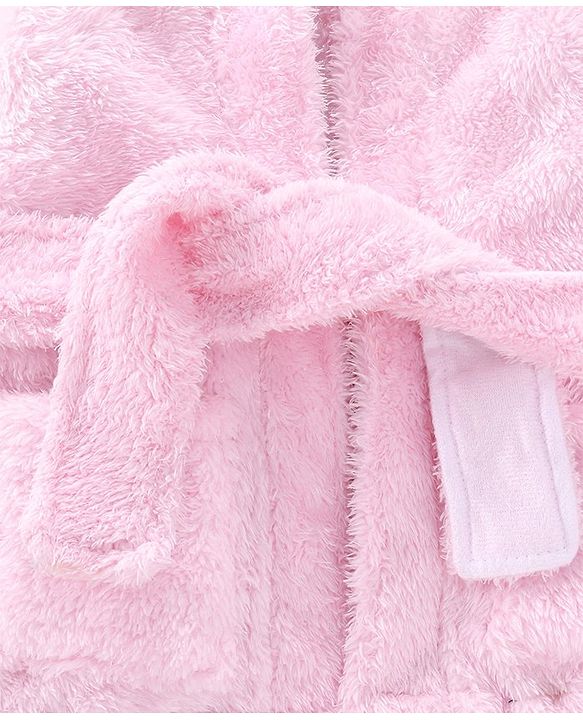Babyhug Full Sleeves Velour Hooded Bathrobe - Pink