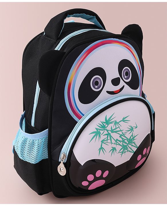 Babyhug Fashion  Backpack with Panda Theme Design - Black