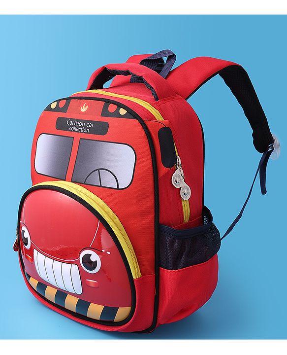 Babyhug Fashion Backpack with Cartoon Car Theme Design - Red