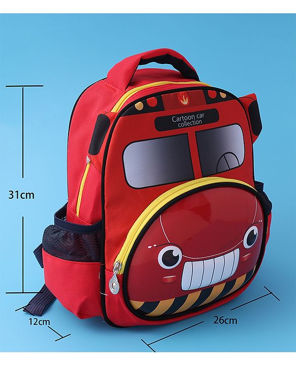 Babyhug Fashion Backpack with Cartoon Car Theme Design - Red