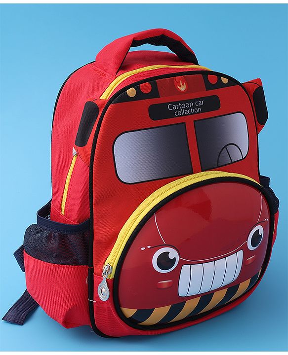 Babyhug Fashion Backpack with Cartoon Car Theme Design - Red