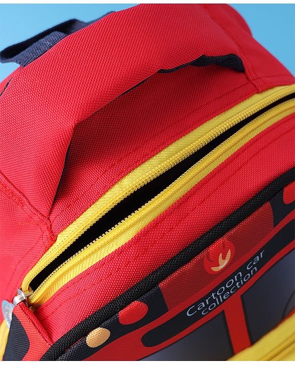 Babyhug Fashion Backpack with Cartoon Car Theme Design - Red