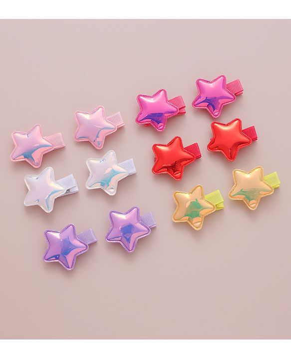 Babyhug Hair Pins  Free Size with Star Applique  Pack of 12-  Multicolor