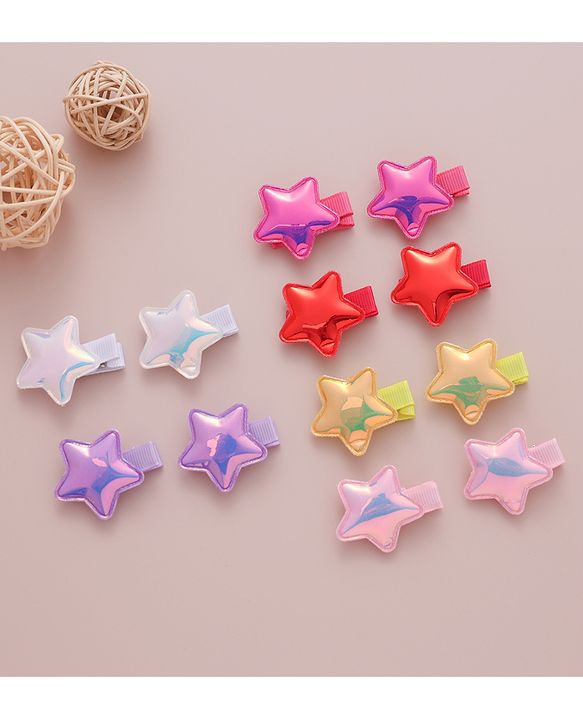 Babyhug Hair Pins  Free Size with Star Applique  Pack of 12-  Multicolor
