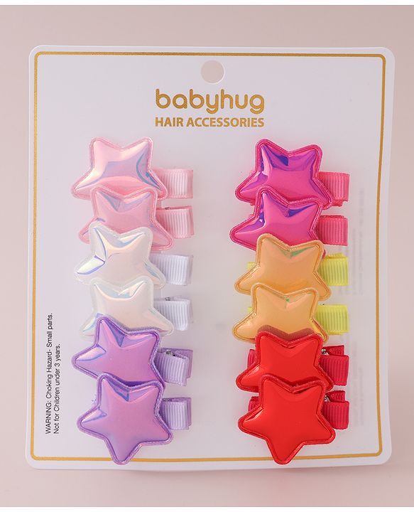 Babyhug Hair Pins  Free Size with Star Applique  Pack of 12-  Multicolor
