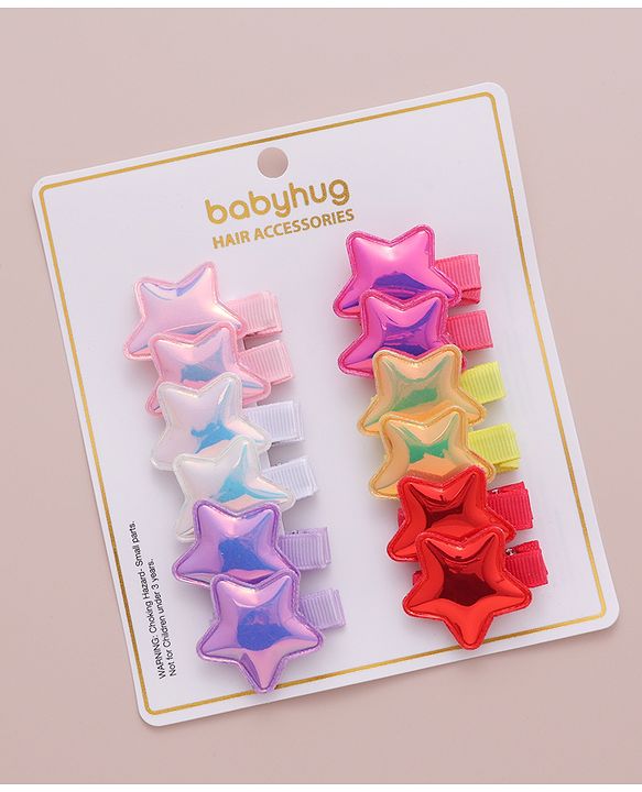 Babyhug Hair Pins  Free Size with Star Applique  Pack of 12-  Multicolor