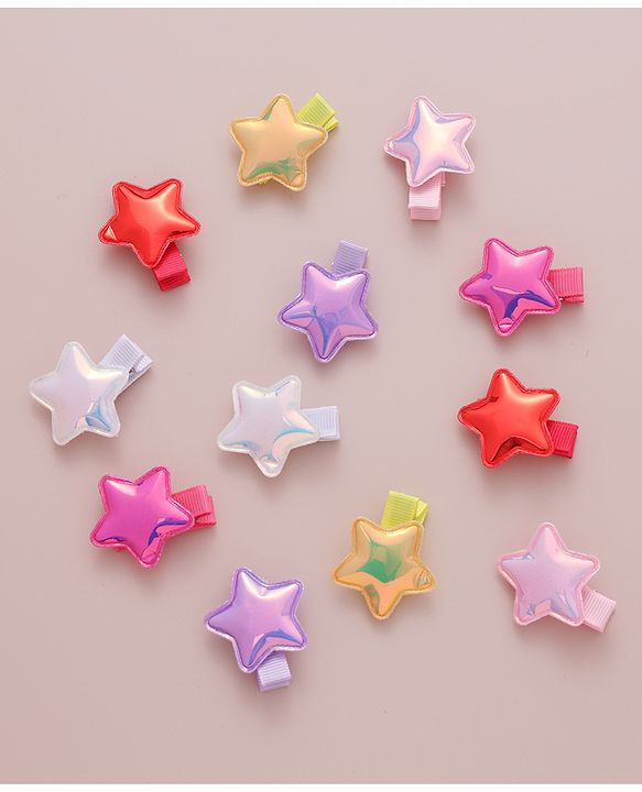 Babyhug Hair Pins  Free Size with Star Applique  Pack of 12-  Multicolor