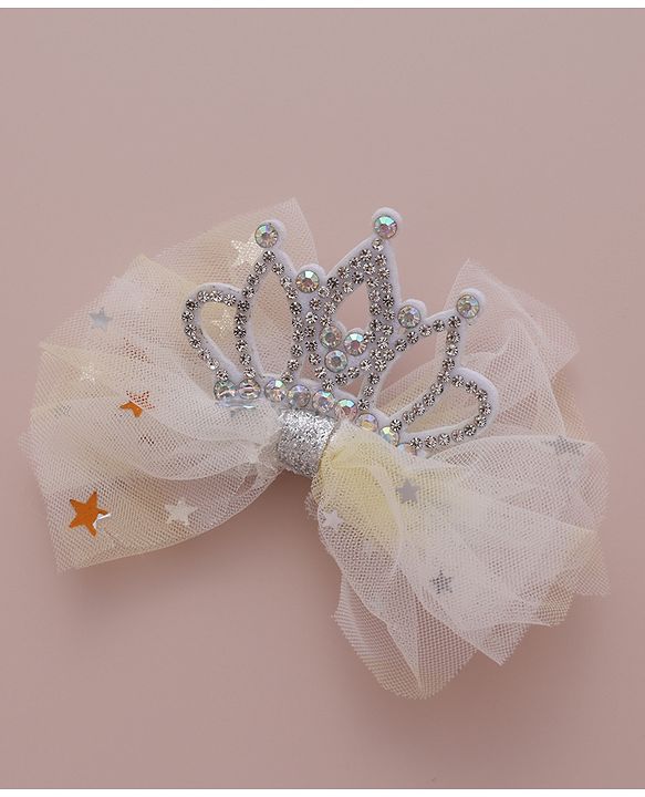 Babyhug Free Size  Bow Clips with Crown Applique Pack of 2 - Beige