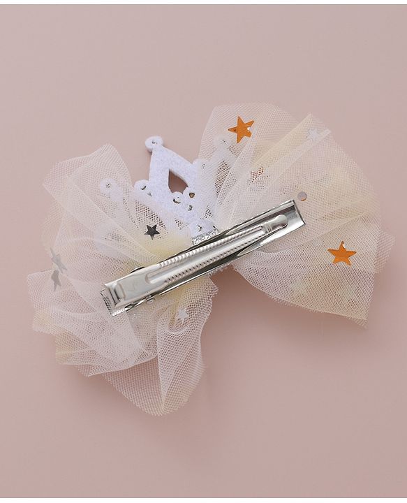 Babyhug Free Size  Bow Clips with Crown Applique Pack of 2 - Beige