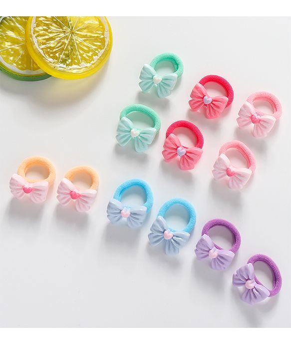 Babyhug Bow Applique Rubber Bands & Scrunchies Sets Pack of 12 -Multicolor