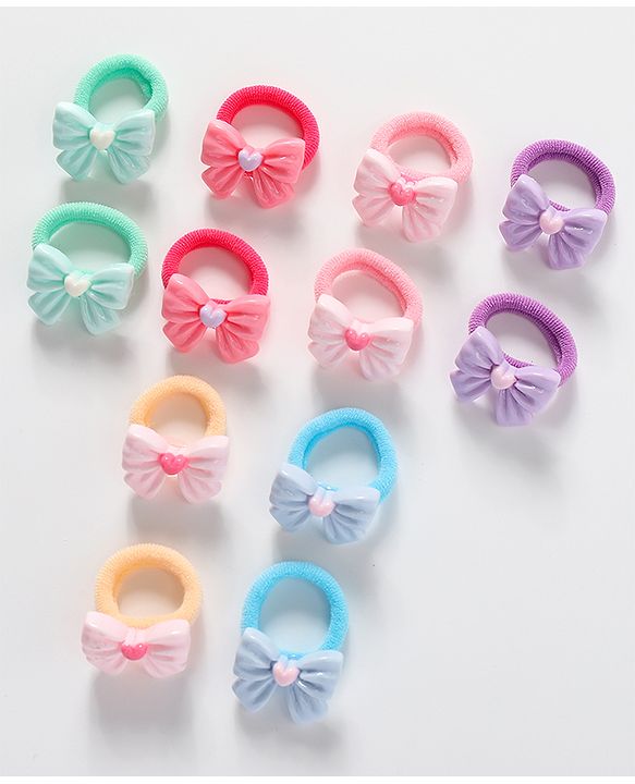 Babyhug Bow Applique Rubber Bands & Scrunchies Sets Pack of 12 -Multicolor