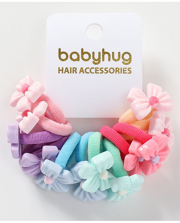 Babyhug Bow Applique Rubber Bands & Scrunchies Sets Pack of 12 -Multicolor