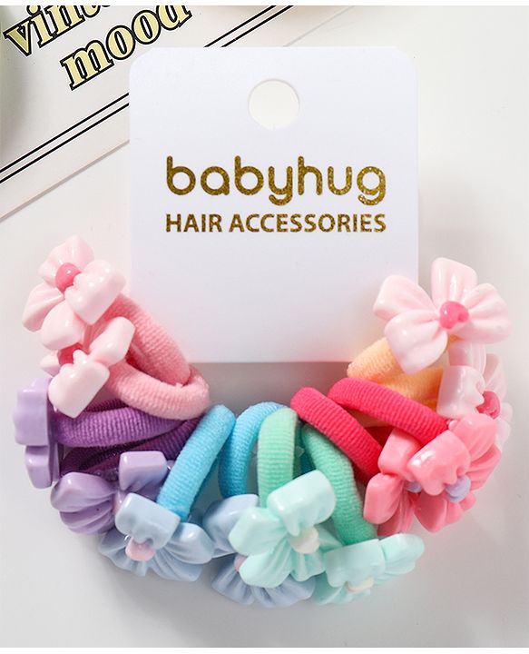 Babyhug Bow Applique Rubber Bands & Scrunchies Sets Pack of 12 -Multicolor