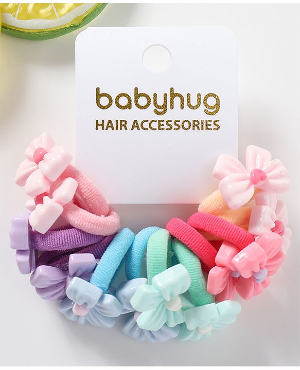 Babyhug Bow Applique Rubber Bands & Scrunchies Sets Pack of 12 -Multicolor