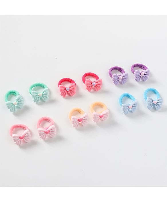 Babyhug Bow Applique Rubber Bands & Scrunchies Sets Pack of 12 -Multicolor