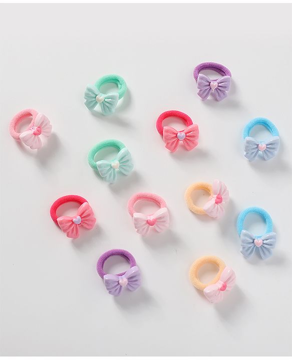 Babyhug Bow Applique Rubber Bands & Scrunchies Sets Pack of 12 -Multicolor