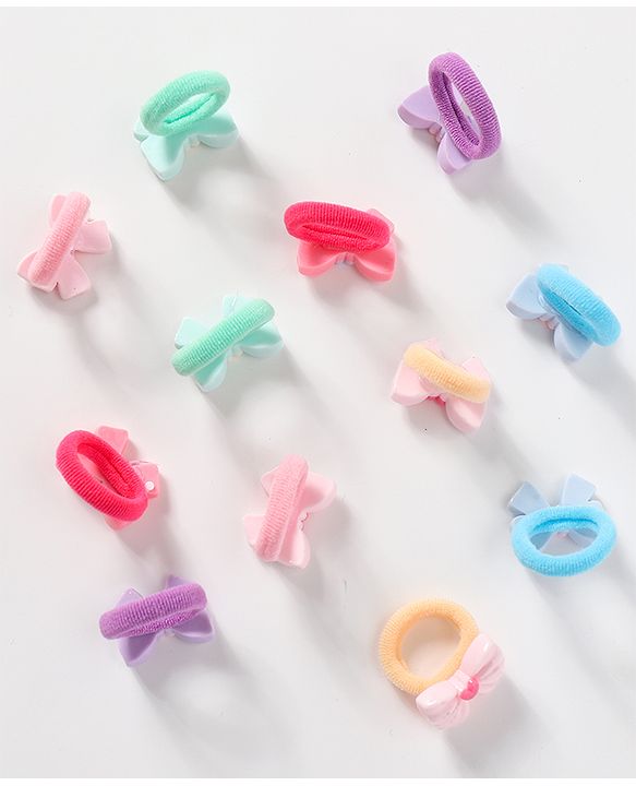 Babyhug Bow Applique Rubber Bands & Scrunchies Sets Pack of 12 -Multicolor