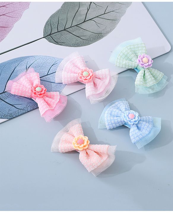 Babyhug Bow & Butterfly Clips with Floral Applique  Free Size  - Multicolor