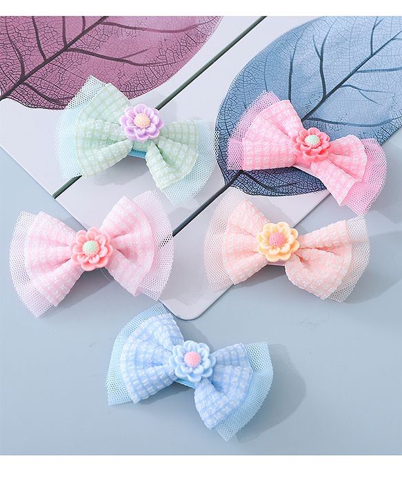 Babyhug Bow & Butterfly Clips with Floral Applique  Free Size  - Multicolor