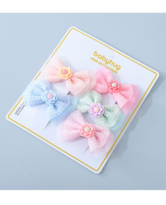 Babyhug Bow & Butterfly Clips with Floral Applique  Free Size  - Multicolor