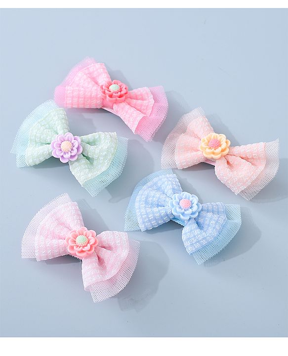 Babyhug Bow & Butterfly Clips with Floral Applique  Free Size  - Multicolor