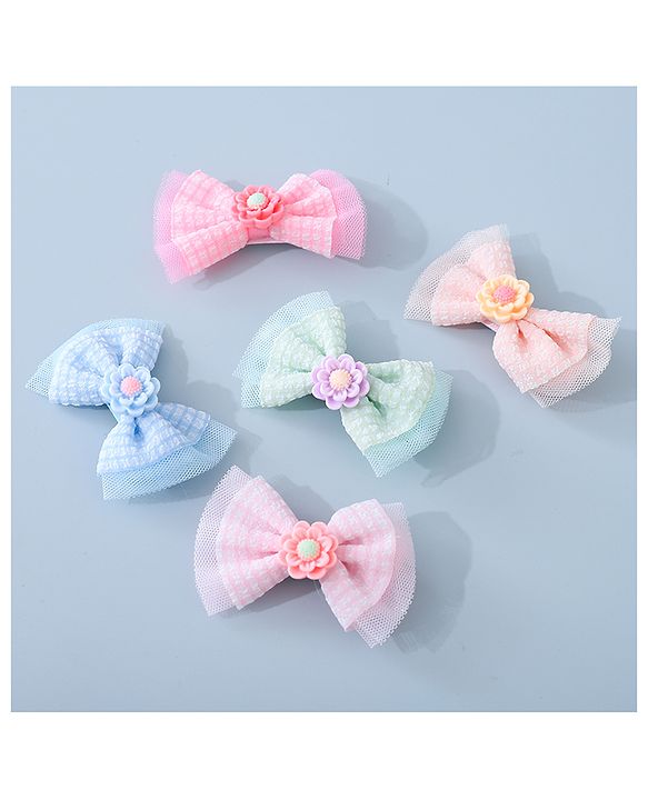 Babyhug Bow & Butterfly Clips with Floral Applique  Free Size  - Multicolor