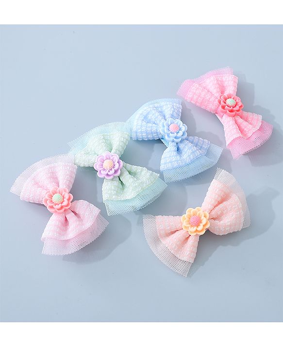 Babyhug Bow & Butterfly Clips with Floral Applique  Free Size  - Multicolor