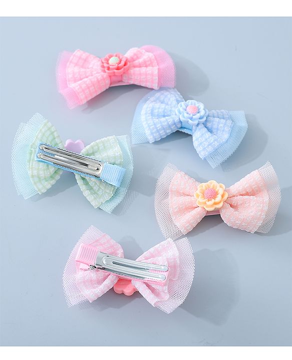 Babyhug Bow & Butterfly Clips with Floral Applique  Free Size  - Multicolor