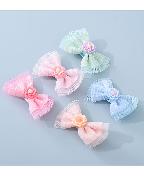 Babyhug Bow & Butterfly Clips with Floral Applique  Free Size  - Multicolor