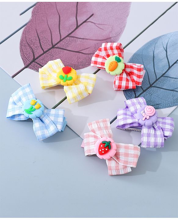 Babyhug Bow & Butterfly Clips with Strawberry Applique Free Size  - Multicolor