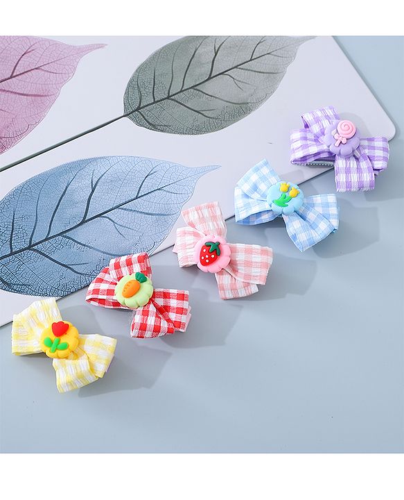 Babyhug Bow & Butterfly Clips with Strawberry Applique Free Size  - Multicolor