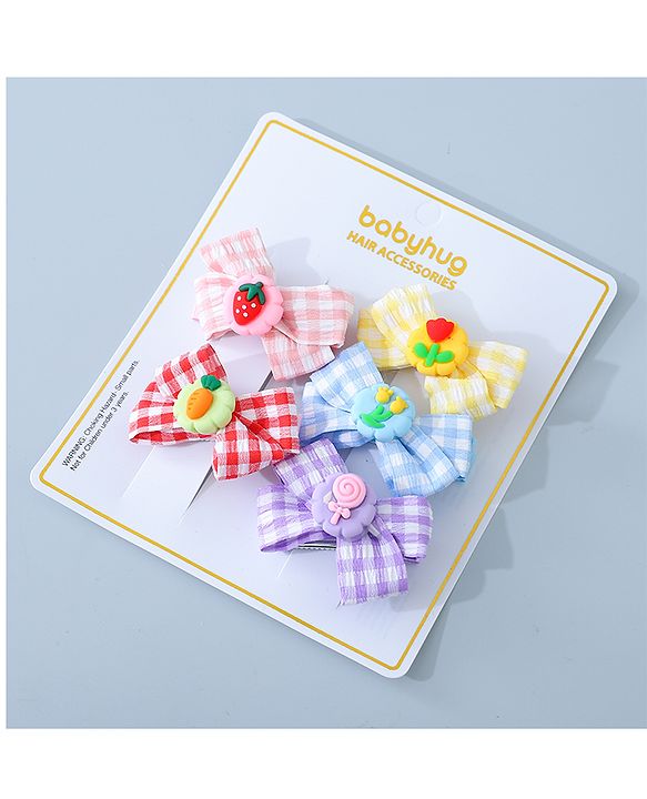 Babyhug Bow & Butterfly Clips with Strawberry Applique Free Size  - Multicolor